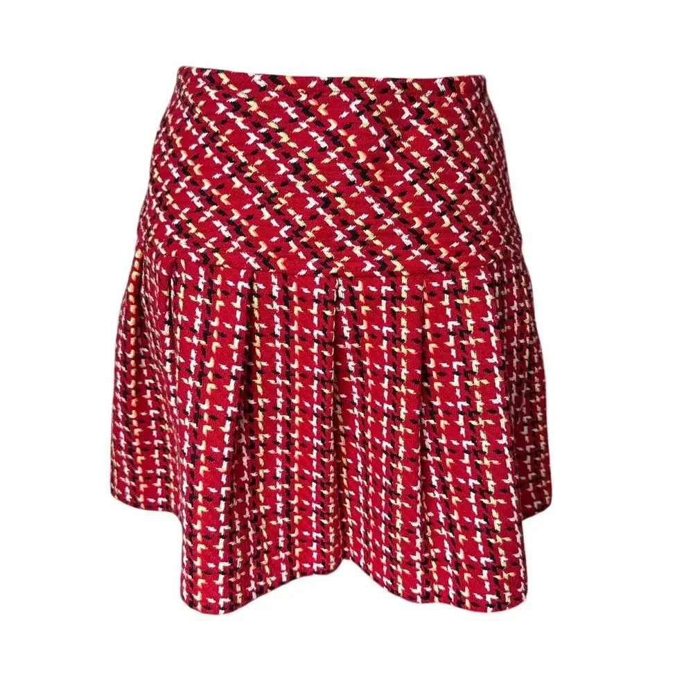 ANNA SUI Plaid Tweed Skirt Pleated Size Medium Academia Traditional